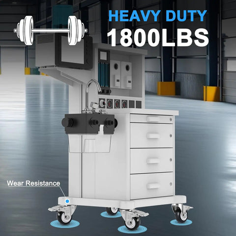 Rock Solid 3 Inch SUS304 Stainless Steel Caster Wheels With Precision Locking Brake on heavy duty medical cart supporting 1800lbs.