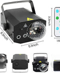 Disco Ball Stage Lights With Remote Control 2 In 1 Strobe Laser RGB Color Effect, showing dimensions and remote layout