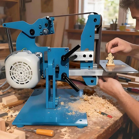 Heavy Duty All Steel Belt Sander And Polisher With Vertical Or Horizontal Swap And Serious 1100 Watt Motor shown in use on wood.