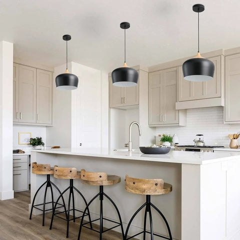 12 Inch Big Dome Kitchen Pendant Lights Set Of 3 With Wood Grain Metal Shade Over Island Modern Farmhouse Vibe Hangin Fixtures