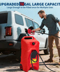 Man using Upgraded 16 Gallon Gas Tank With Manual Transfer Pump And 10 Ft Hose Portable Gas Can On Casters for refueling car