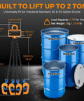 BEAMNOVA 2-ton chain drum lifter with four orange hooks and black chains for 55-gallon drums