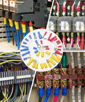 Multiple connections using the 840 Piece Insulated Wire Connectors Kit With Mixed Butt Ring Fork Spade Bullet Quick Disconnects, Crimp Terminals.