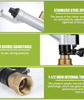 One And A Half Inch Sprinkler Spray Gun Kit With 360 Degree Adjustable Heads And Nozzle Set close-up, stainless steel components.