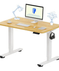 One Piece Standing Desk With Electric Height Adjustment For Sit Stand Comfort, 40 By 24 Inches, Seamless Maple Desktop On White Frame