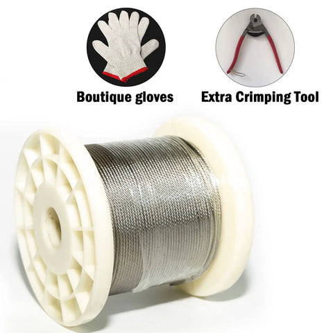 One Eighth Inch T316 Stainless Steel Wire Cable 600 Feet 7x7 Construction Aircraft Cable Kit with gloves and cutter included