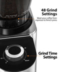 Conical Coffee Grinder For Home Use With 48 Grind Settings And Large Three Point Nine Ounce Capacity Stainless Steel Burr Mill