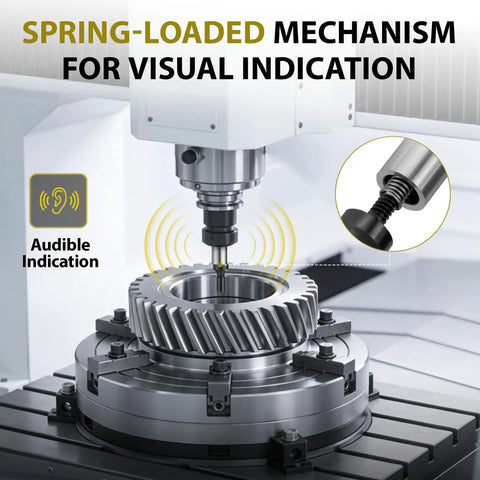 Audible Edge Finder Pro Grade Precision Tool With High Accuracy Edge Detection To Within 0.0001 Inches For Quick, Precise Edge Locating And Setup On CNC Milling And Machining Workpieces, spring-loaded edge finder on CNC setup