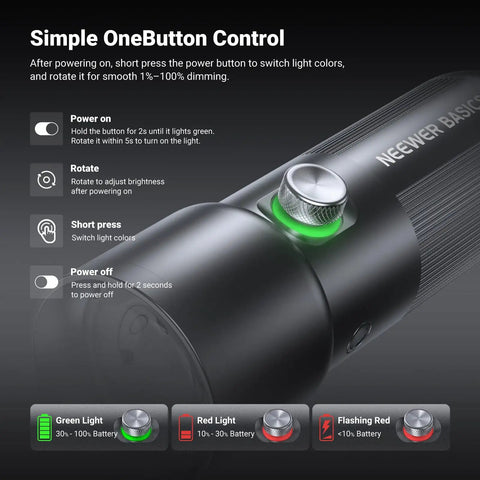 Basics RGB Photography Flashlight With 4 Colors And 20 GOBO Filters control panel and button details