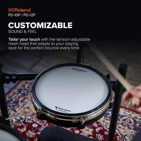10 Inch Premium V Pad With Next Gen Feel And Enhanced Playability, Triple Piezo Sensor Trigger Pad on electronic drums.