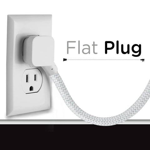 Three Outlet Surge Protector Power Strip With 10 Ft Braided Extension Cord, 16 Gauge, Flat Cable, 3 Prong, ETL Listed, Indoor Use