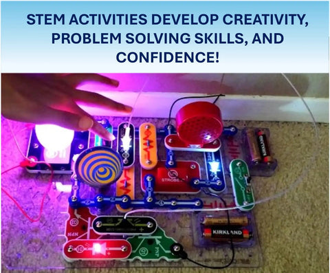 Light Up Learning With This Electronics Exploration Kit Featuring 175 Plus STEM Projects Full Color Project Manual 55 Plus Parts Hands On Educational Toy For Kids 8 And Up Kid Friendly, hands-on circuit project in progress with glowing lights