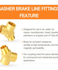 Gasher brake line fittings feature brass corrosion resistant 5 pack brass pipe fitting tee y adapter three eighths inch NPT.