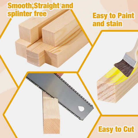 25 Pack Square Wood Dowel Rods 5/16 X 15 Inch Unfinished Pine Craft Sticks for DIY Modeling, easy to cut and paint.