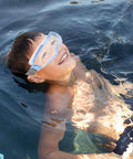 Heavy Duty Polycarbonate Safety Glasses With High Clarity Blue Lens Side Shields For Industrial Construction And Lab Work Built Tough For The Daily Grind And Straight Up Eye Protection worn by a child in a pool.