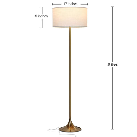 Quinn LED Floor Lamp With Drum Shade Sleek Modern Standing Light For Living Rooms Offices And Bedrooms Mid Century Design With Heavy Base For Stability Brass Gold Finish Dope Decor And Reading Lamp, 5 feet tall with 17 inch drum shade, brass gold finish