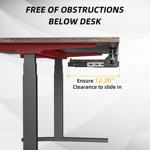 Side view of Under Desk Keyboard Tray 19.7 X 12.2 Inches With C Clamp, showing smooth sliding mechanism under desk, wood finish.