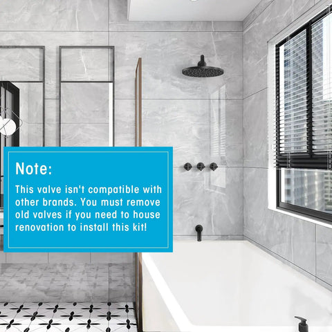 Modern bathroom with Matte Black 10 Inch Rainfall Shower Head With Tub And Shower Trim Kit And Rough In Valve