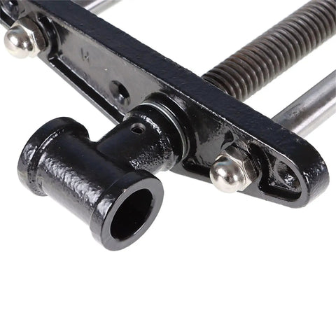 Close-up of the reinforced guide rail of the Industrial Grade Cast Iron Woodworking Bench Vise Featuring A Ten Inch Jaw.