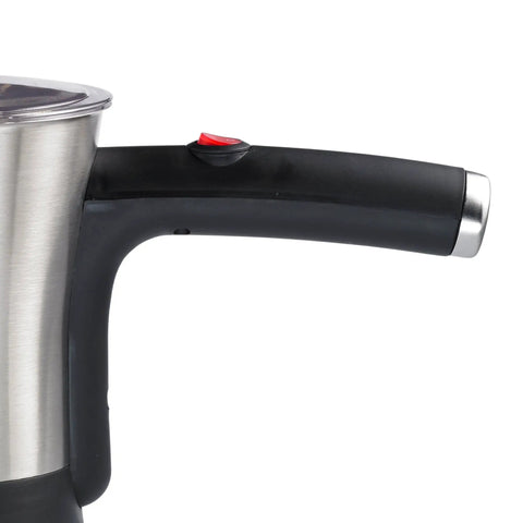 Handle of Electric Turkish Coffee Maker 4 Cup Stainless Steel Black Finish Easy Brew For Quick Turkish Coffee At Home Durable Metal