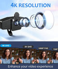 Image showing components of a 4K Webcam With Auto Focus And Light Correction, Aluminum Body, PDAF, and different video resolutions.