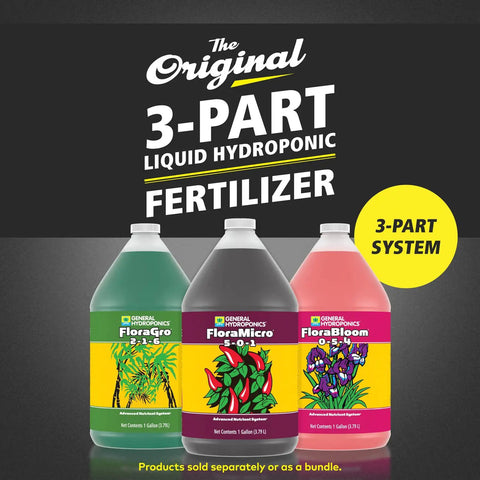 FloraMicro FloraBloom FloraGro Hydroponic Nutrient Kit For Indoor Gardens All In One 1 Gal Grow Solution bottles