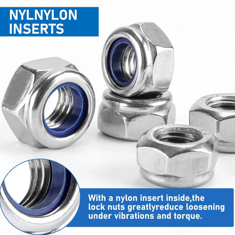 135 Pack Nylon Insert Lock Nuts 304 Stainless Steel A2 70 Vibration Proof Locking For Automotive And Machinery SAE And Metric