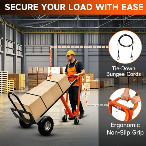 Worker using 4 In 1 Convertible Hand Truck Heavy Duty Alloy Steel Folding Dolly Cart With Wheels 1000 Lbs Capacity in warehouse