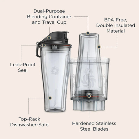 Personal Cup Adapter Kit For Full Size Blenders, BPA Free And Dishwasher Safe, showing two 20 oz cups and stainless steel blades