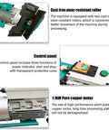 Portable Electric Beveling Machine Rolls In Easy To Bang Out Clean 30 To 60 Degree Plate Edges With Rugged Cast Iron Rollers Built Tough close-up of control panel and copper motor.