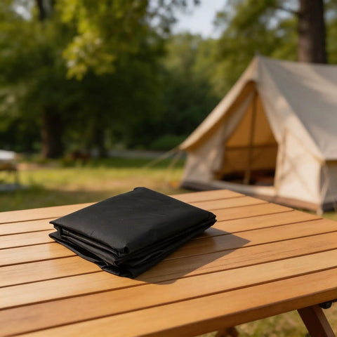 Beekeeping Gear 4 To 8 Frame Honey Extractor Cover All-Weather Waterproof Shield with elastic band on wooden table outdoors.