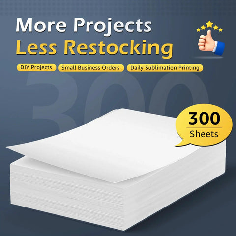 Heavyweight 125Gsm Sublimation Paper 8.5x11 Inch 300 Sheets For Inkjet Printers, stack image with 300 sheets tag