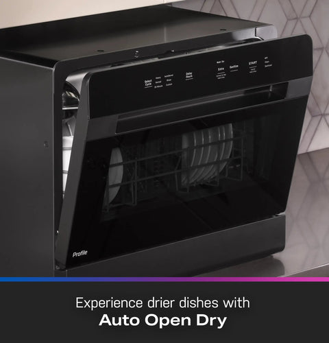 Compact Countertop Dishwasher With Smart Wifi Connectivity Six Wash Cycles Energy Star Portable Kitchen Workhorse showing black finish and control panel.