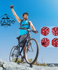Cyclist with red Dice Style Tire Valve Stem Caps With O Ring Universal Aluminum Alloy Dustproof Covers in 4-pack