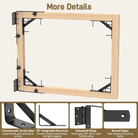Anti Sag Gate Kit Two Pack Heavy Duty Fence Gate Hardware For Sag Free Smooth Open And Close Provides Strong Post Support And Easy Installation For Durable Gates, black steel brackets on wooden gate frame