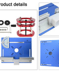 Heavy Duty Aluminum Router Table Insert Plate In Slick Blue Miter Gauge Compatible Upgrade, showing product details and components.