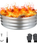 36 Inch Round Galvanized Fire Pit Ring For Backyards And Campsites, Heavy Duty Silver Fire Ring, 3 Feet Diameter, Outdoor Pits