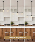 Three Light Modern Chandeliers For Kitchen Island Pendant Lighting with adjustable height and industrial style