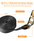 20 FT x 1 Inch Ratchet Strap with solid metal ratchet, part of 10 Pack 1 Inch By 20 Foot Endless Ratchet Straps No Hook Heavy Duty Tie Downs 1760 Lbs Break Strength For Motorcycles Goods Luggage Black For Secure Hauls.