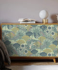 Green Floral Peel And Stick Wallpaper Vinyl Roll 17.7 Inch By 393.7 Inch Vintage Botanical Contact Paper on cabinet