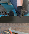 NAACOO tapping block for vinyl plank flooring, black, angled view, double-sided with notches for tongue-and-groove or click-lock.