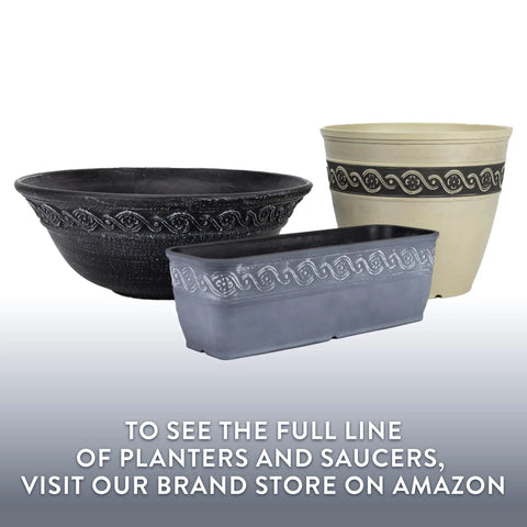 Rectangular Planter Box With Drain Plug For Indoor And Outdoor Use Perfect For Succulents And Cacti Lightweight Resin Trough Planter In Storm Gray Ten Inch Pack Of 1, displayed with other decorative planters.