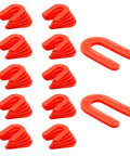 Red 50 Pack U Shaped Tile Spacers One Eighth Inch For Leveling, shown spread out, durable horseshoe shims, plastic PP gaskets.