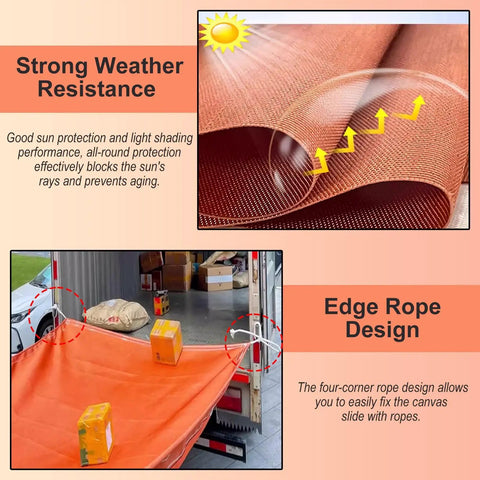 Durable Orange Canvas Unloading Chute 20m Cargo Slide Tarpaulin For Fast Loading And Quick Unloading Heavy Duty 28x2m shown setup with ropes