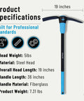 Product specifications chart for 5 Lb Steel Pick Mattock With 36 Inch Fiberglass Handle For Heavy Duty Digging And Breaking Ground