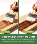 Applying Slick All In One Cedar Wood Stain And Sealer One Gallon showing 1 coat and 2 coats on wood.