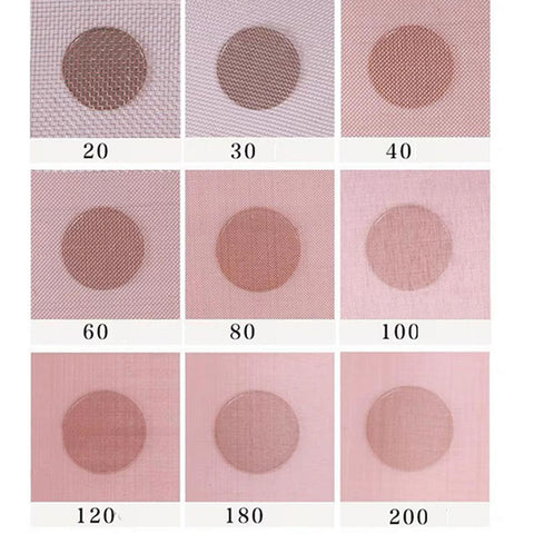 Various mesh sizes from 20 to 200 showcasing copper mesh screen density, including Copper Mesh Screen 100 Mesh 1x1m For EMF Shielding