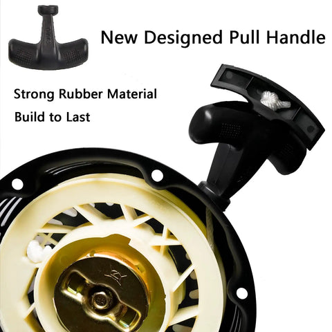 Obsidian black pull start recoil starter assembly for Predator 212 Coleman 200cc mini bike with strong rubber handle.