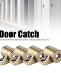Vintage Gold Zinc Alloy Cabinet Door Catch Set Four Pcs With Beefy Magnetic Seal Keeps Cabinets Wardrobes Closets And Drawers Secure Bronze Finish Hardware For Heavy Use, showing the four pieces set with a background of lockers.