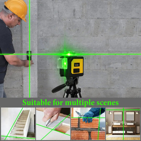 Person using 12 Line 3D Laser Level With 360 Degree Green Cross Lines For Picture Hanging And Construction Auto Self Leveling